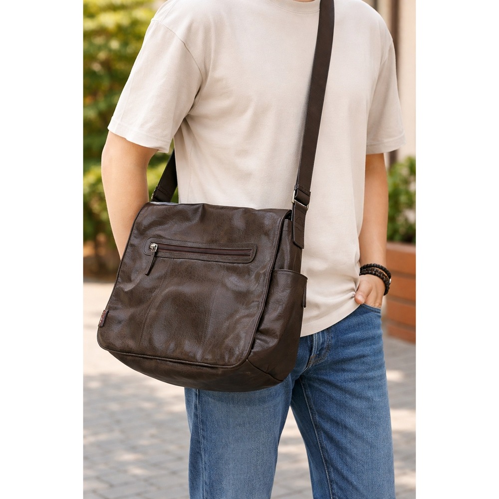 Aldo Mens Dark Brown Faux Leather Messenger Bag Laptop‎ Crossbody Academia Y2K